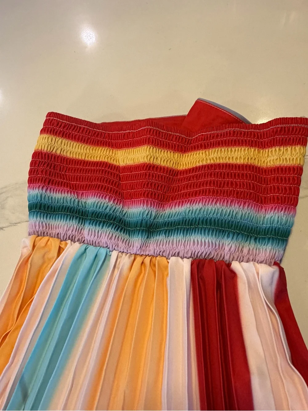 Strapless Multicolor Pleated Maxi Dress - Picture 6 of 9